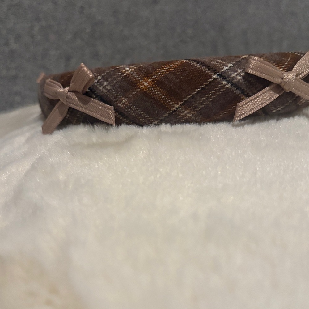 Francesca's Collections Brown Plaid Headband with Bows